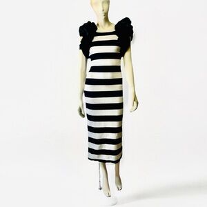 Moon Culture Wide Striped Black & White Maxi Dress with Exaggerated Ruffles